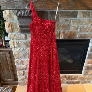 Sherri Hill One Shoulder A-Line Glitter Sequin Dress NWT
